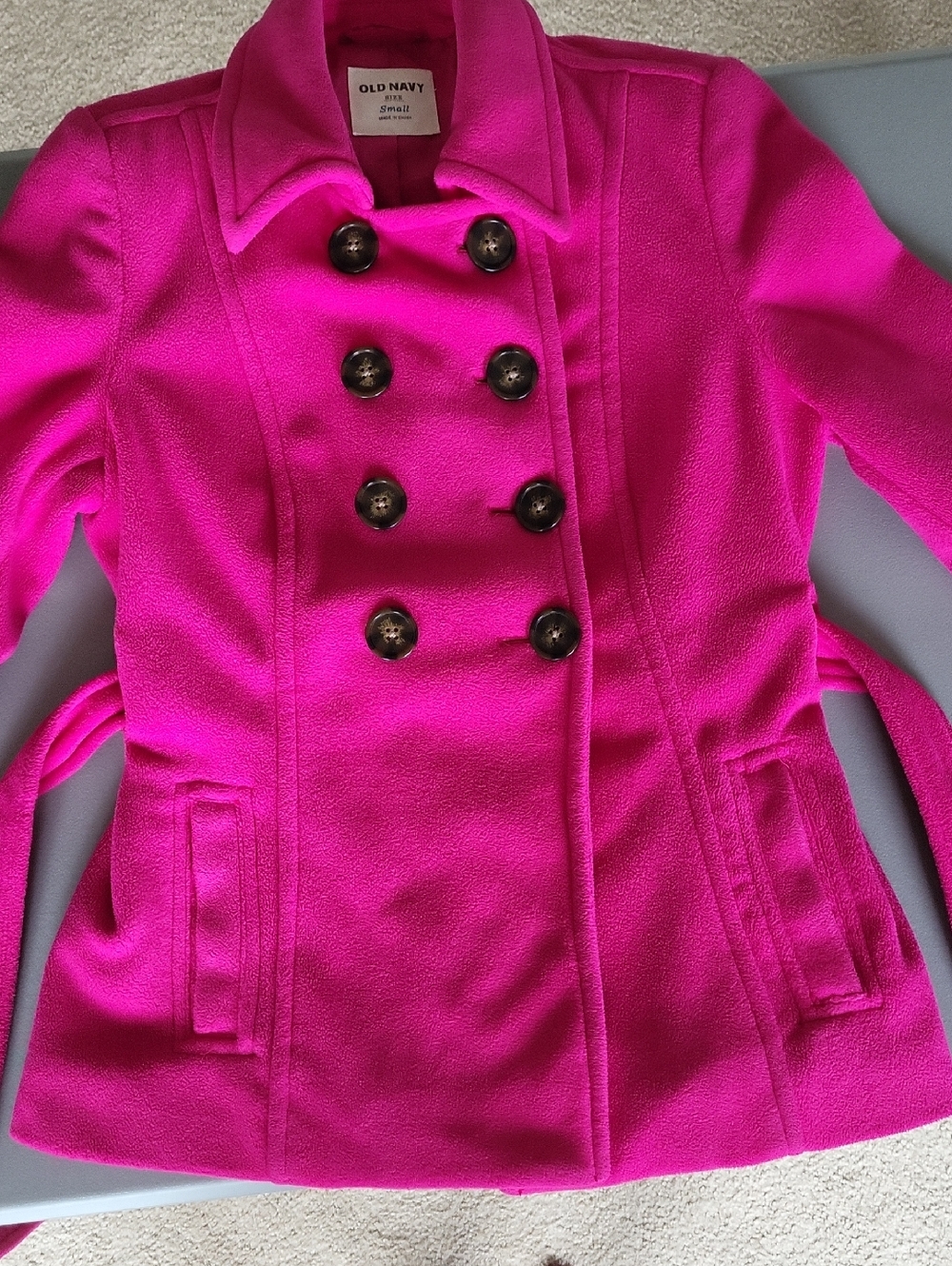 Old Navy Bright Fuchsia Double-Breasted Peacoat